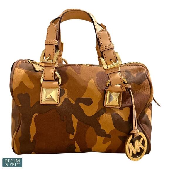 Michael Kors Camouflage Satchel Bag with Gold Hardware & MK Charm Purse ~ RARE! - Picture 2 of 14